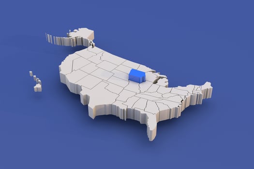 Iowa state of USA map with white states a 3D united states of america map photo