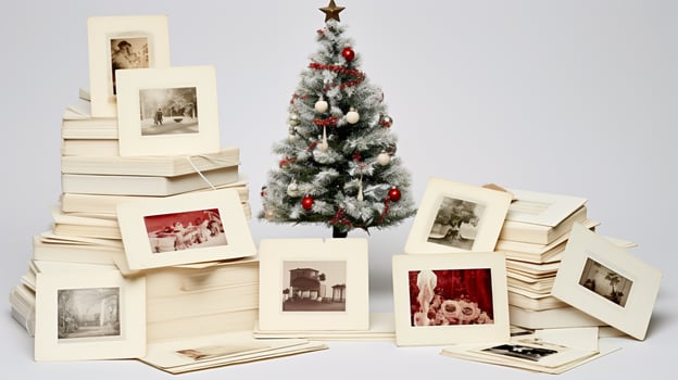 AI generated Christmas collage, arrangement of old vintage photos