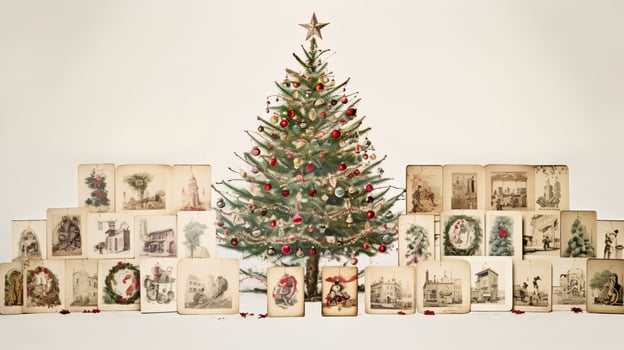 AI generated Christmas collage, arrangement of old vintage photos