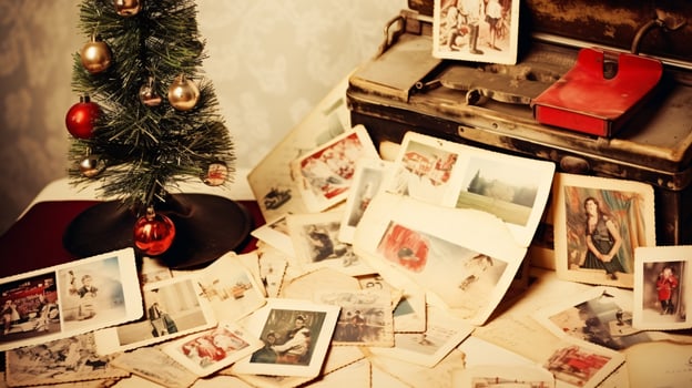 AI generated Christmas collage, arrangement of old vintage photos