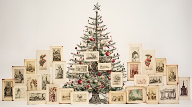 AI generated Christmas collage, arrangement of old vintage photos