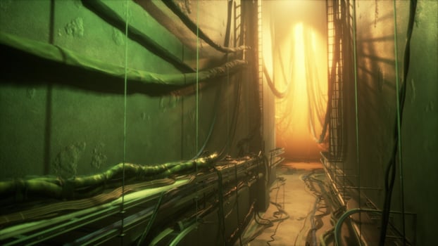 Electric wires in the tunnel with light photo
