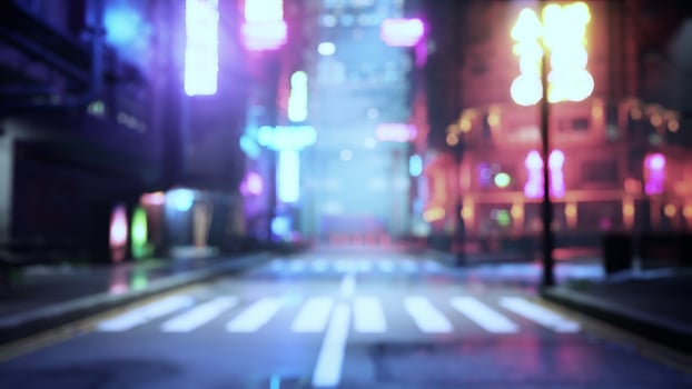 Defocused city lights at night photo