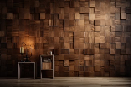 AI generated Interior of the room with a wooden wall. 3D rendering, Wallpapered woodpaneled walls with a natural wood, AI Generated photo