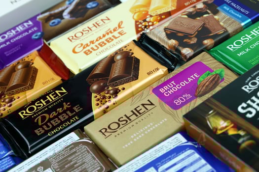 KHARKIV, UKRAINE - JANUARY 2, 2021 Roshen chocolate production. Roshen Confectionery Corporation is a Ukrainian confectionery manufacturing group photo