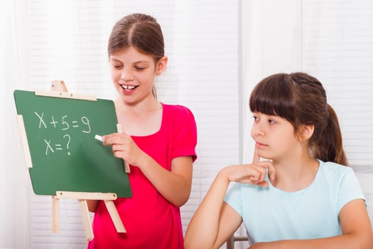 Cute little girls are helping each other with homework photo