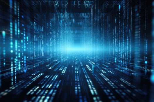 AI generated Blue matrix digital background. Abstract cyberspace concept. 3D Rendering, Abstract digital server background with binary code and AI algorithms running in the background, AI Generated photo