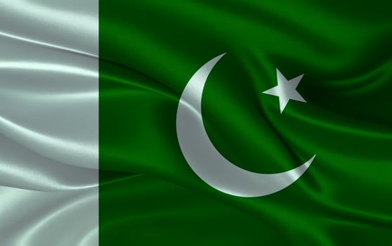 3d waving realistic silk national flag of Pakistan. Happy national day Pakistan flag background. close up photo