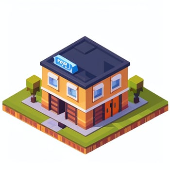 AI generated Isometric Building House Commercial Clip Art Icon Sticker Decoration Simple Background photo