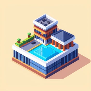 AI generated Isometric Building House Commercial Clip Art Icon Sticker Decoration Simple Background photo