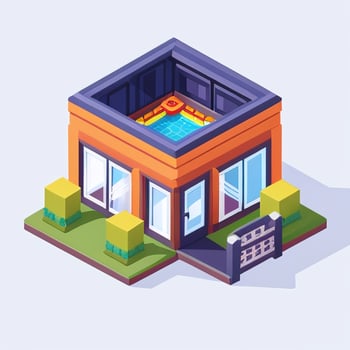 AI generated Isometric Building House Commercial Clip Art Icon Sticker Decoration Simple Background photo