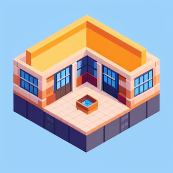 AI generated Isometric Building House Commercial Clip Art Icon Sticker Decoration Simple Background photo