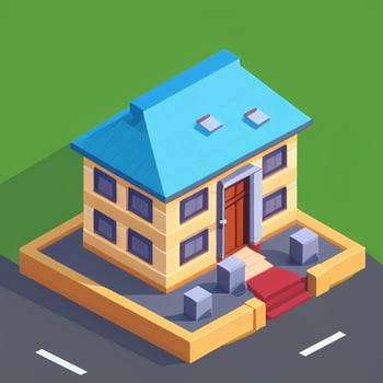AI generated Isometric Building House Commercial Clip Art Icon Sticker Decoration Simple Background photo