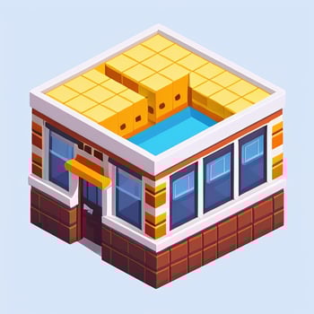AI generated Isometric Building House Commercial Clip Art Icon Sticker Decoration Simple Background photo