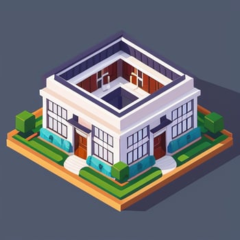AI generated Isometric Building House Commercial Clip Art Icon Sticker Decoration Simple Background photo
