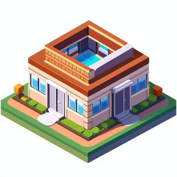 AI generated Isometric Building House Commercial Clip Art Icon Sticker Decoration Simple Background photo