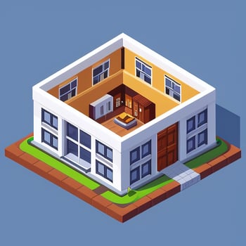 AI generated Isometric Building House Commercial Clip Art Icon Sticker Decoration Simple Background photo