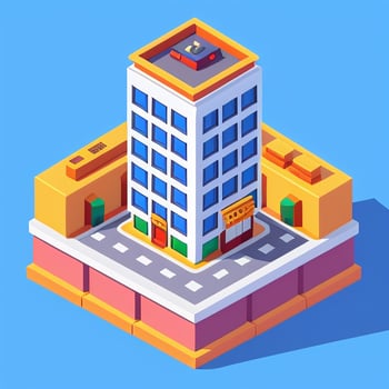 AI generated Isometric Building House Commercial Clip Art Icon Sticker Decoration Simple Background photo
