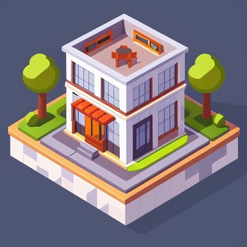 AI generated Isometric Building House Commercial Clip Art Icon Sticker Decoration Simple Background photo