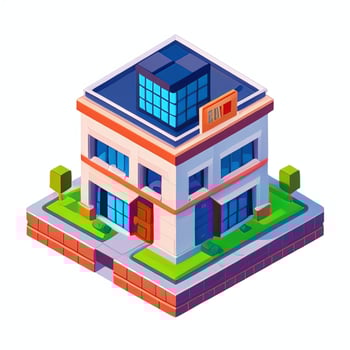 AI generated Isometric Building House Commercial Clip Art Icon Sticker Decoration Simple Background photo