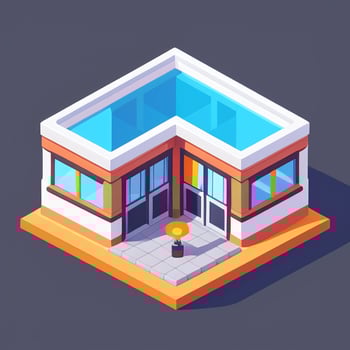 AI generated Isometric Building House Commercial Clip Art Icon Sticker Decoration Simple Background photo