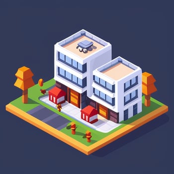 AI generated Isometric Building House Commercial Clip Art Icon Sticker Decoration Simple Background photo
