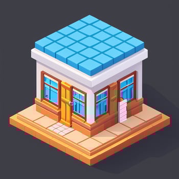 AI generated Isometric Building House Commercial Clip Art Icon Sticker Decoration Simple Background photo