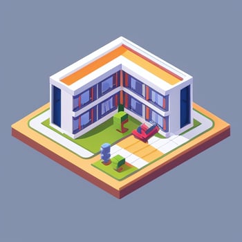 AI generated Isometric Building House Commercial Clip Art Icon Sticker Decoration Simple Background photo