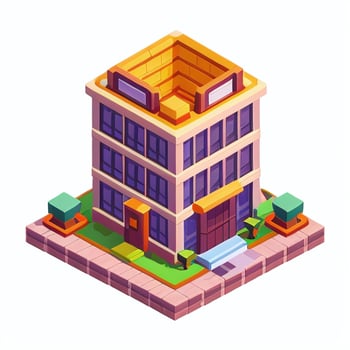 AI generated Isometric Building House Commercial Clip Art Icon Sticker Decoration Simple Background photo