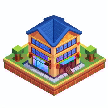 AI generated Isometric Building House Commercial Clip Art Icon Sticker Decoration Simple Background photo