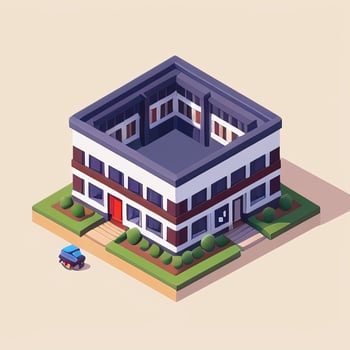 AI generated Isometric Building House Commercial Clip Art Icon Sticker Decoration Simple Background photo
