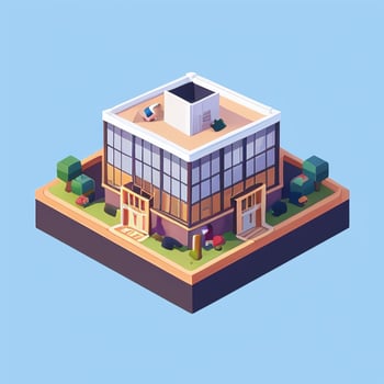 AI generated Isometric Building House Commercial Clip Art Icon Sticker Decoration Simple Background photo