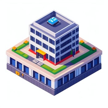 AI generated Isometric Building House Commercial Clip Art Icon Sticker Decoration Simple Background photo