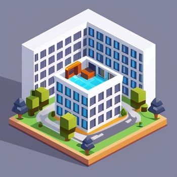 AI generated Isometric Building House Commercial Clip Art Icon Sticker Decoration Simple Background photo
