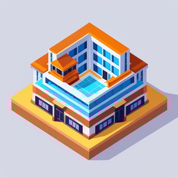 AI generated Isometric Building House Commercial Clip Art Icon Sticker Decoration Simple Background photo
