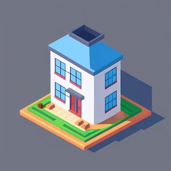 AI generated Isometric Building House Commercial Clip Art Icon Sticker Decoration Simple Background photo