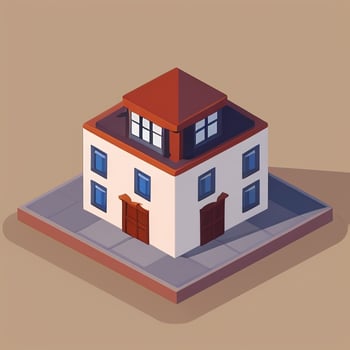AI generated Isometric Building House Commercial Clip Art Icon Sticker Decoration Simple Background photo