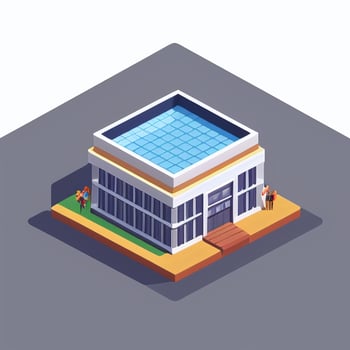 AI generated Isometric Building House Commercial Clip Art Icon Sticker Decoration Simple Background photo