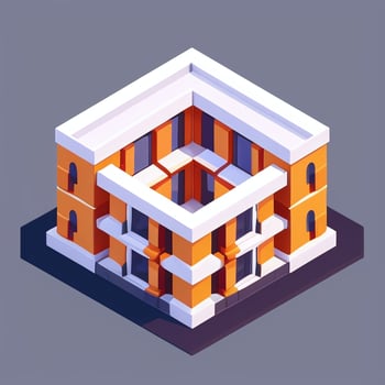 AI generated Isometric Building House Commercial Clip Art Icon Sticker Decoration Simple Background photo