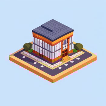 AI generated Isometric Building House Commercial Clip Art Icon Sticker Decoration Simple Background photo