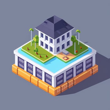 AI generated Isometric Building House Commercial Clip Art Icon Sticker Decoration Simple Background photo