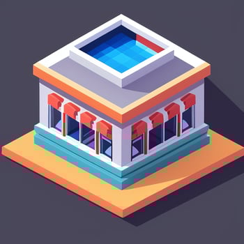 AI generated Isometric Building House Commercial Clip Art Icon Sticker Decoration Simple Background photo