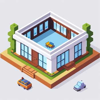 AI generated Isometric Building House Commercial Clip Art Icon Sticker Decoration Simple Background photo