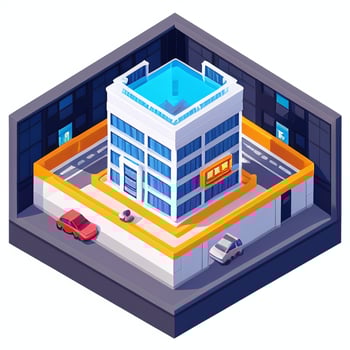 AI generated Isometric Building House Commercial Clip Art Icon Sticker Decoration Simple Background photo