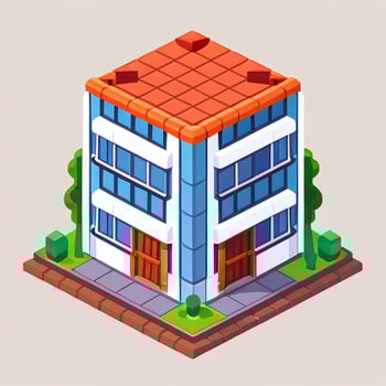 AI generated Isometric Building House Commercial Clip Art Icon Sticker Decoration Simple Background photo