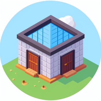 AI generated Isometric Building House Commercial Clip Art Icon Sticker Decoration Simple Background photo