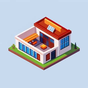 AI generated Isometric Building House Commercial Clip Art Icon Sticker Decoration Simple Background photo