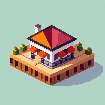 AI generated Isometric Building House Commercial Clip Art Icon Sticker Decoration Simple Background photo