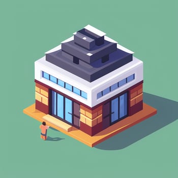 AI generated Isometric Building House Commercial Clip Art Icon Sticker Decoration Simple Background photo