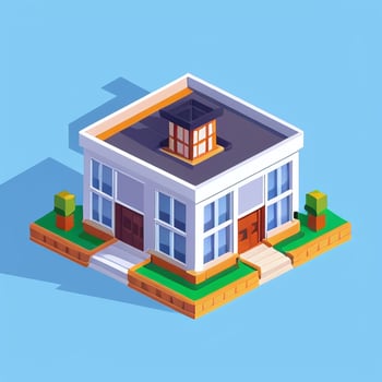 AI generated Isometric Building House Commercial Clip Art Icon Sticker Decoration Simple Background photo